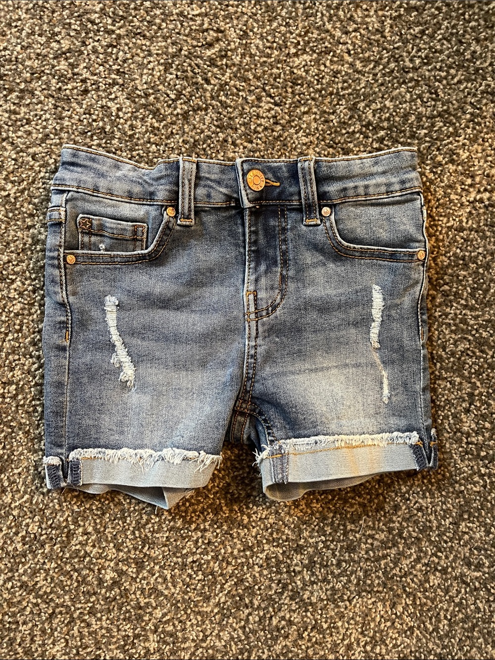 Girls Distressed Folded Hem Denim Shorts - Blue. Brand new, no tags